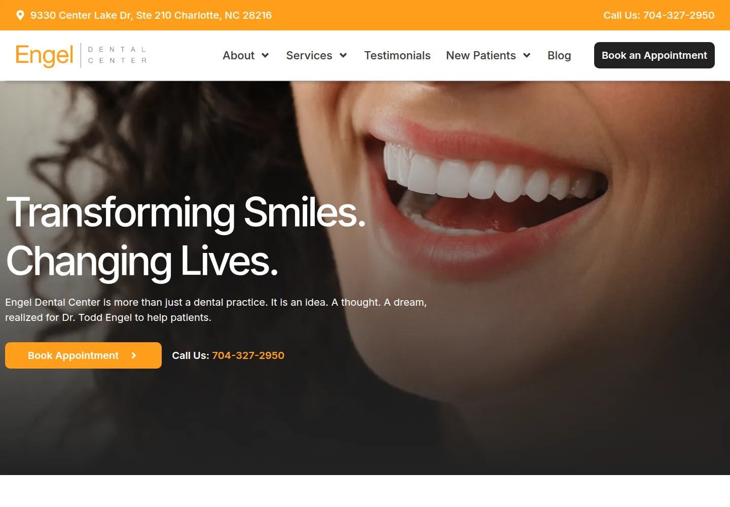 الصفحة الرئيسية لموقع Engel Dental Center على شاشة الكمبيوتر، من تصميم وتطوير gang&lani media