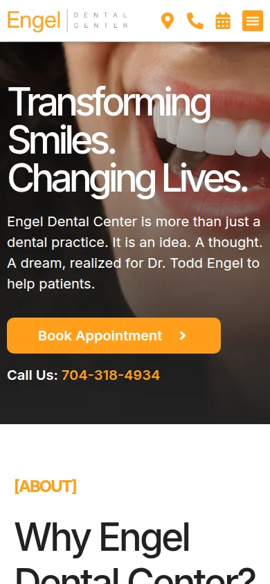 الصفحة الرئيسية لموقع Engel Dental Center على الهاتف المحمول، من تصميم وتطوير gang&lani media