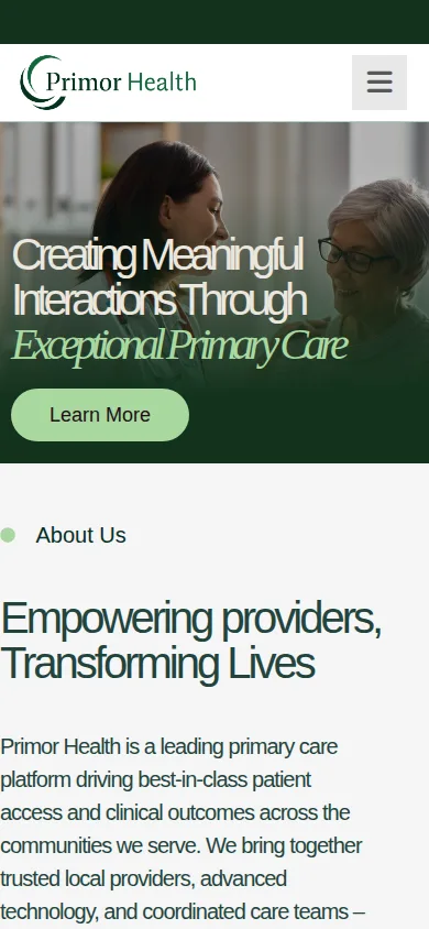 Primor Health homepage on mobile, designed and built by gang&lani media