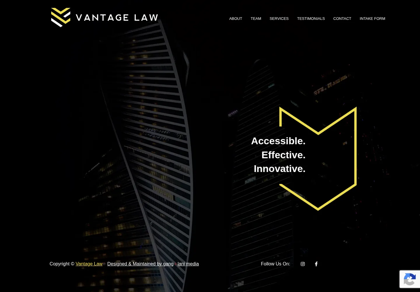 Vantage Law homepage on desktop, designed and built by gang&lani media